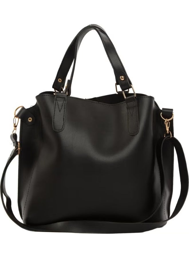 Bagmori Black Three Compartment Bag with Snap Detail - Image 3